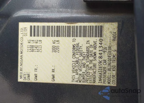 2009 Nissan Maxima 3.5 S from USA, damaged, VIN 1N4AA51E59C841340